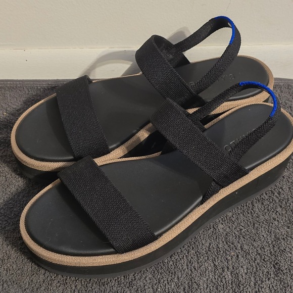 Rothy's The Pismo Platform Sandal Womens 9.5 Black Tan Knit Strappy 189-002 - Picture 3 of 8